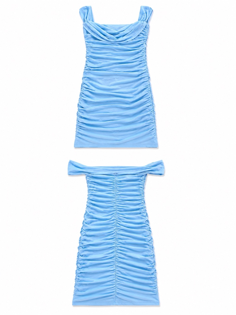 Source Unknown Light Blue Ruched Off-Shoulder Midi Dress